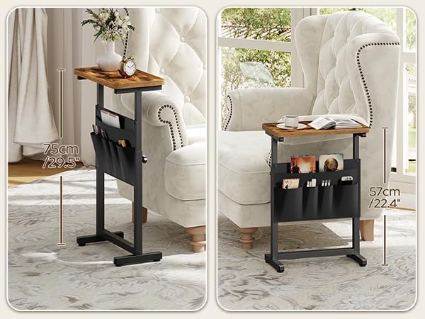 YATINEY Side Table, End Table, Small Couch Table, Sofa Table Adjustable Height, Drink Table for Living Room, Bedroom, Rustic Brown and Black ET40BR