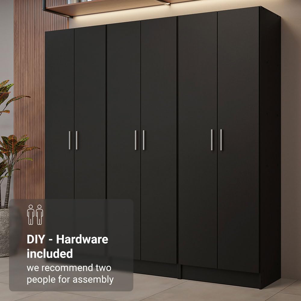 Madesa Kitchen Set 3 Pantry Storage Cabinet with 15 Utility Shelves 71" L Wooden Organization Unit for Kitchen (Black)