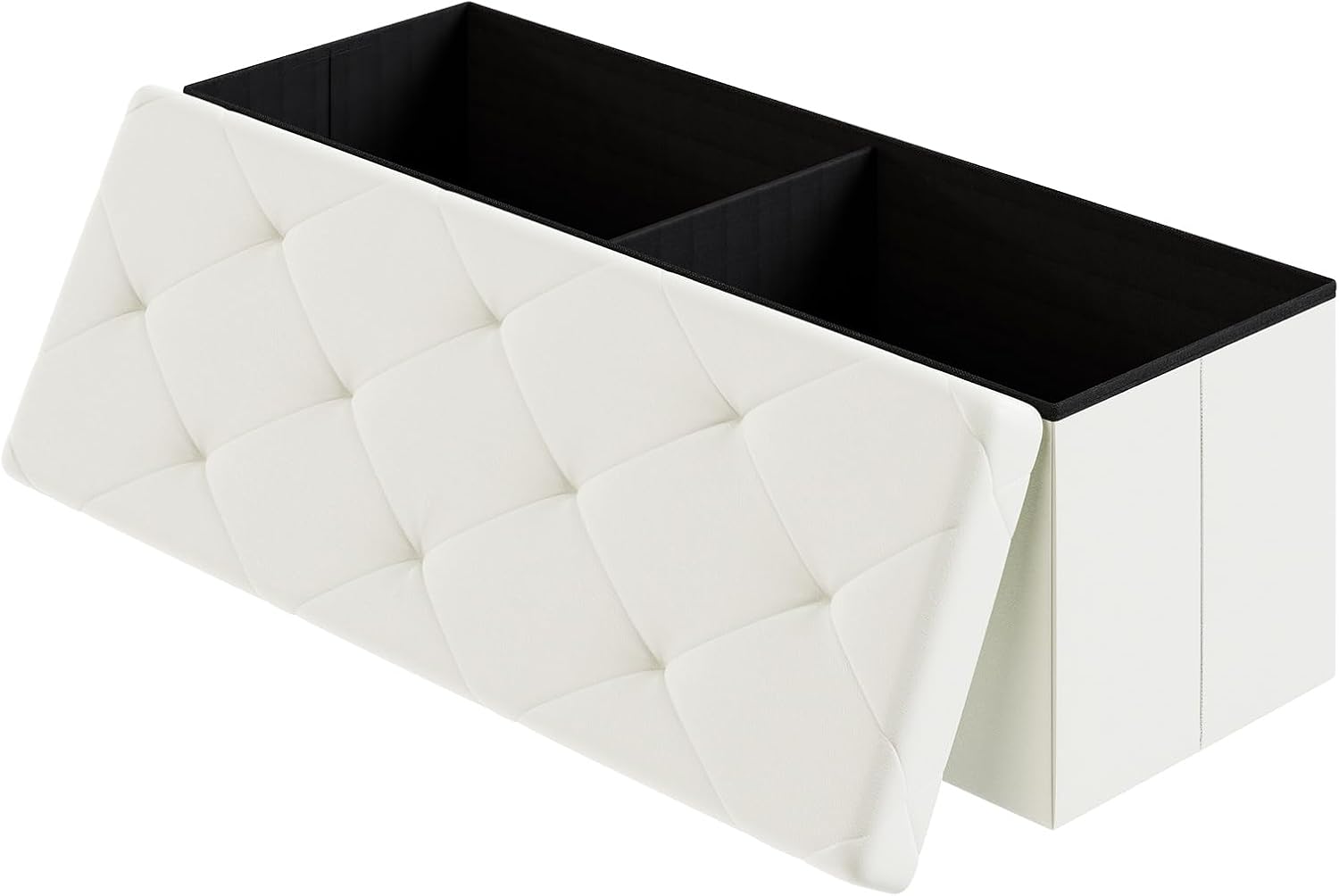 DUMOS 43 Inches Folding Ottoman with Storage Bench, Foot Rest Stool, End of Bed Storage Bench Upholstered, Load 660 lbs, for Living Room, Synthetic Leather, Beige