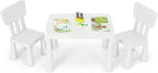 Costzon Kids Table and Chairs, 3 Piece Plastic Easy Clean Children Activity Desk for Reading, Drawing, Snack Time, Arts Crafts, Preschool, Kindergarten & Playroom, Toddler Table and Chair Set (White)
