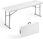 Byliable Folding Table 6FT Narrow Portable Foldable Plastic Heavy Duty Long Table, Fold-in-Half with Carrying Handle for Indoor Outdoor Meeting, Buffet, Party, Wedding, Home Work, 6 Foot, White