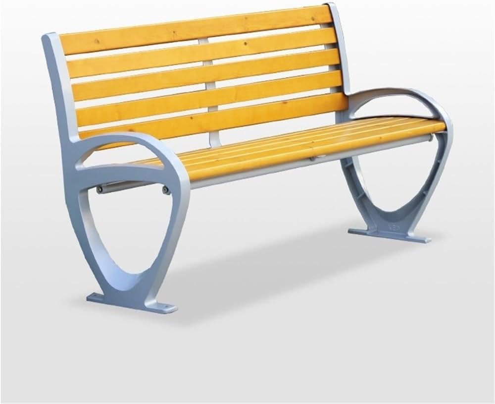 Park Bench Log Color Park Outdoor Bench Aluminum Chair Legs Leisure with Backrest