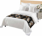 Magnolia Blossoms Bed Runner for King Size Bed, 102"x20" Retro White Floral Black Gold Leaf Branch Luxury Bed Runners & Scarves Decorative Bedding Scarf Protector Slipcover for Home Hotel