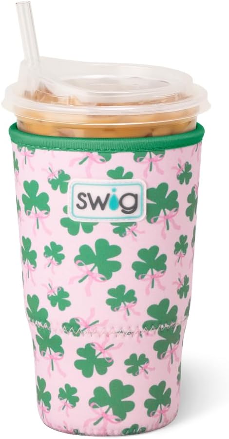 Swig Life Large Iced Cup Coolie, 30-32oz Iced Coffee Cup Insulator Sleeve with Handle, Neoprene Insulated Coolie Keeps Drinks Cold (Clover Crush)