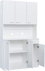 70.87" Tall 6-Door Kitchen Pantry Cabinet with Drawer & Open Shelf, Freestanding Storage Cupboard with Fixed Shelves for Kitchen, Dining Room, Laundry Room(White)