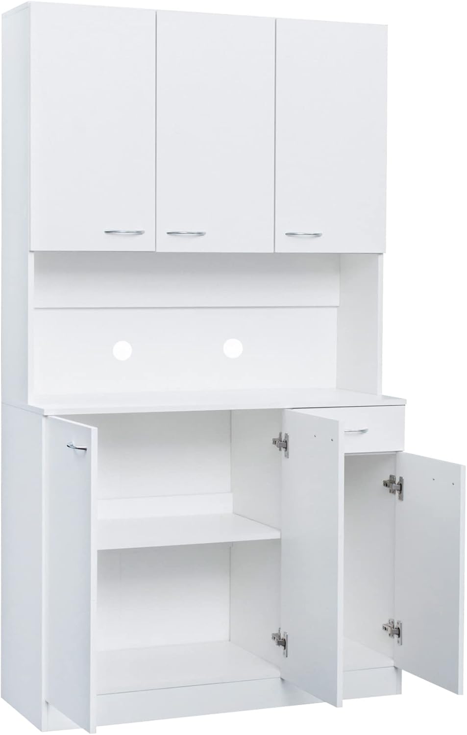 70.87" Tall 6-Door Kitchen Pantry Cabinet with Drawer & Open Shelf, Freestanding Storage Cupboard with Fixed Shelves for Kitchen, Dining Room, Laundry Room(White)