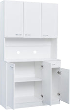 71" Kitchen Pantry Cabinet with Drawer, Farmhouse Tall Storage Cabinet with 6 Doors and Shelves, Rustic Freestanding Cupboard with Storage Rack for Kitchen, Dining Room (White)