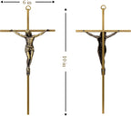 KUXBET Crucifix Wall Cross, Metal Vintage Wall Hanging Cross,10inch Antique Brass Jesus Crucifix Home Décor