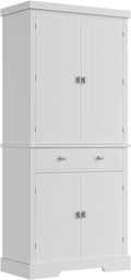 71-Inch Tall Kitchen Storage Cabinet, 2 Large + 1 Drawer + 6 Door Shelves, Pantry Organizer for Food, Utensils & Kitchenware, Storage for Kitchen & Bathroom, White