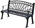 Outdoor Bench, Outdoor Park Garden Chair Cast Iron Garden Bench Hollow Frame Backrest Leisure Seat with Armrests Black Wrought Iron Outdoor Furniture (150 CM) Garden Bench