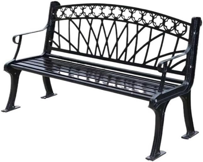 Outdoor Bench, Outdoor Park Garden Chair Cast Iron Garden Bench Hollow Frame Backrest Leisure Seat with Armrests Black Wrought Iron Outdoor Furniture (150 CM) Garden Bench