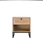Birch Coastal Modern Side Table with Drawer Natural Wood Top with Black Metal Legs