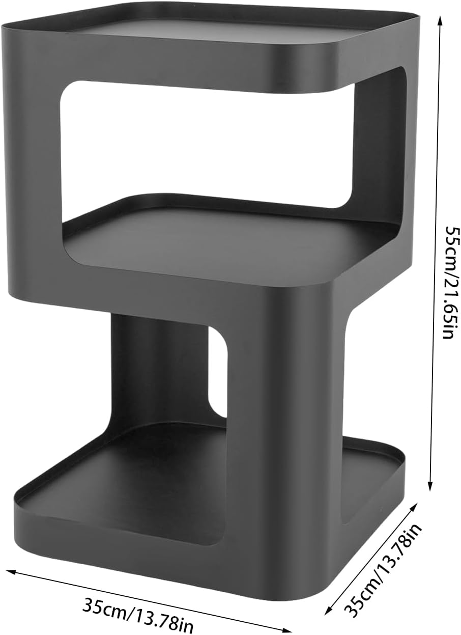 3 Tier Side Table, Black Carbon Steel End Table, Freestanding Modern Bedside Table for Living Room, Bedroom, Office, Sofa Side and Small Spaces
