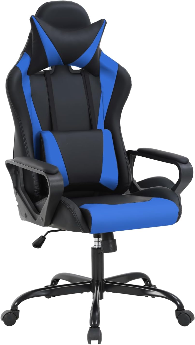 Gaming Chair, Computer Racing Chair Ergonomic Office Chair Video Game Chairs for Adult Kids Teen Height Adjustable Reclining Chair with Lumbar Support Armrest Headrest Swivel Chair Game Chair, Blue