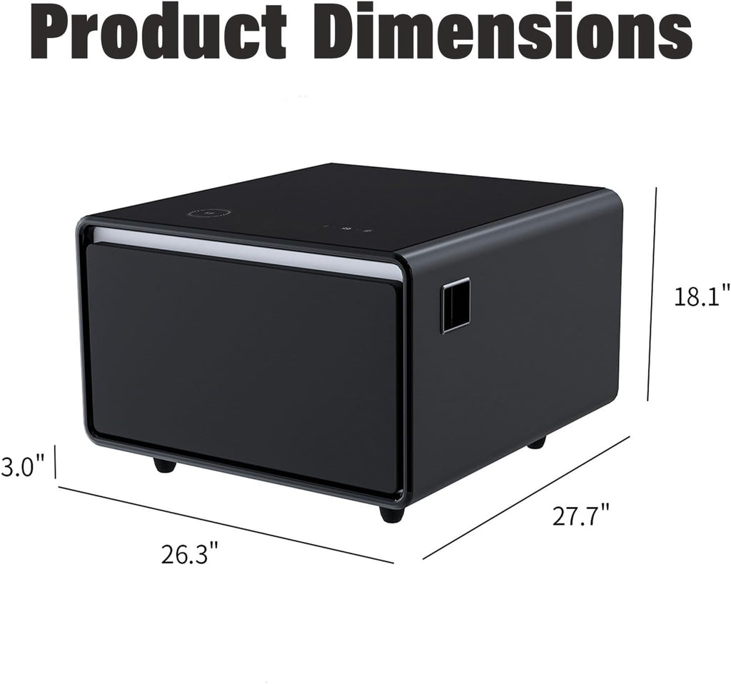 Modern Smart Side Table with Built-in Fridge Drawer (37-46°F), 15W Wireless Charging Nightstand, End Table with 2 Power Outlets, USB/Type-C Ports, Induction Light for Bedroom/Living Room, (Black)