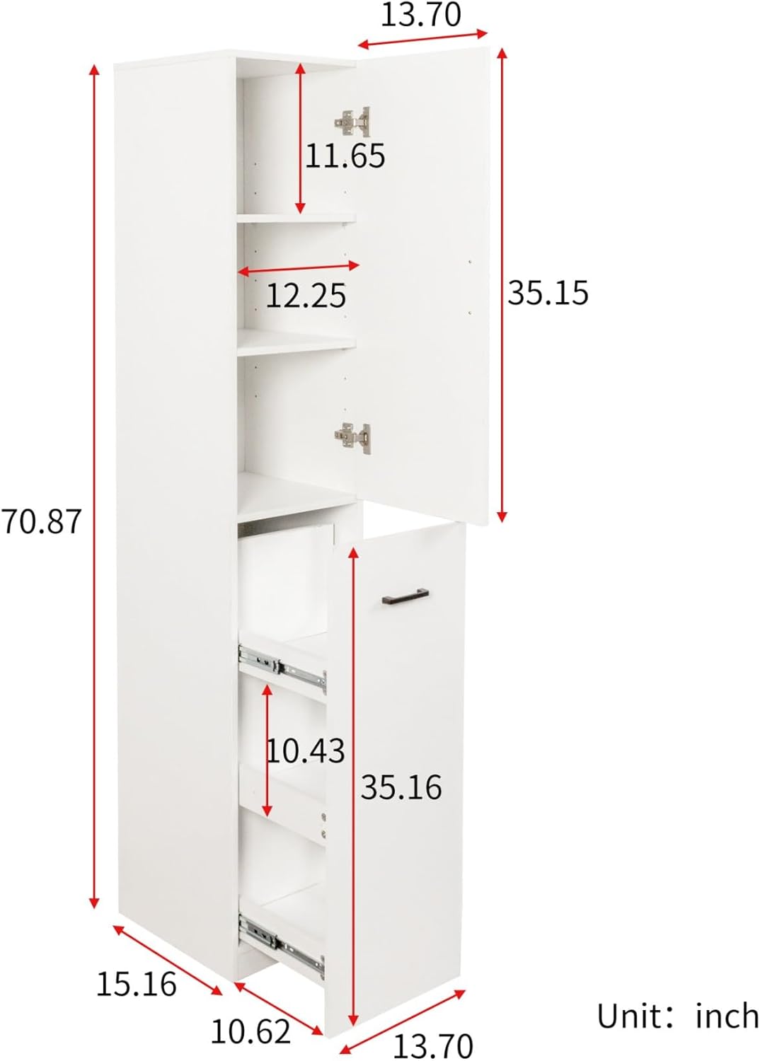 KEIKI Pull-Out Kitchen Pantry Storage Cabinet with Multi-Tier Shelf, Spice Rack Next to Fridge, Freestanding Wood Cabinet Hutch Food Pantries Cupboard for Dining Room, Narrow Spaces