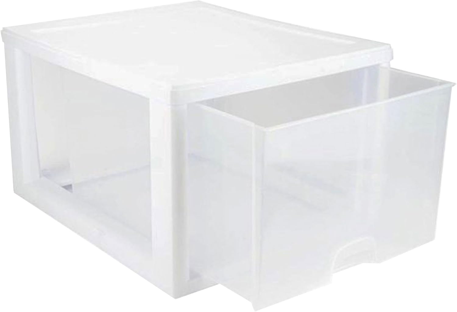 Sterilite 4-Pack Stacking Drawer, Clear Storage Organizer Containers, 27 Quart, White Frame - Stackable and Modular Plastic Drawers for Shoes, Clothes, Accessories, Supplies, Bedding, and Linens