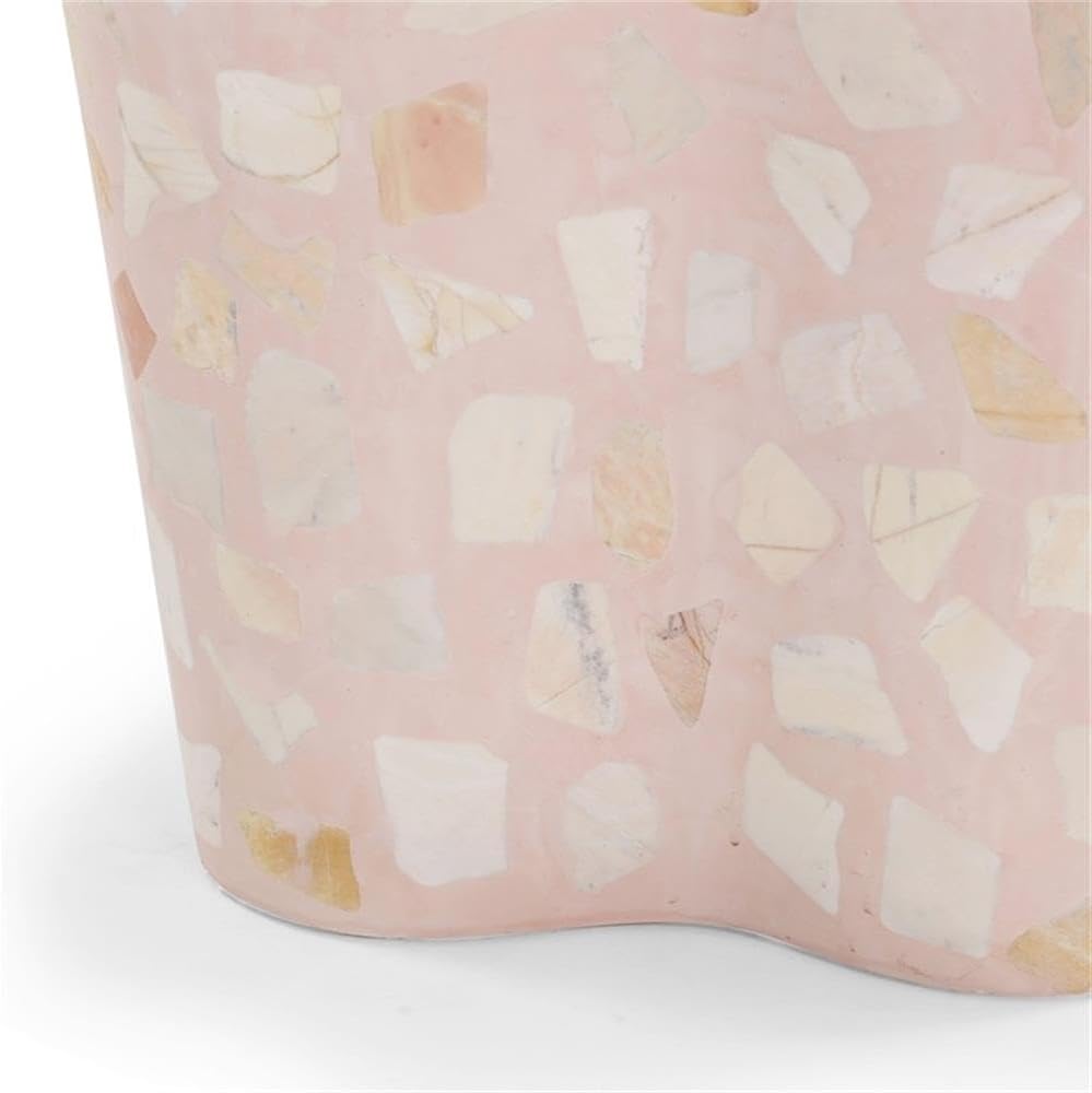 Pemberly Row Contemporary Slab Terrazzo Side Table, Sunset Pink Finish, Concrete Material, 18 in Wide, Free-Form Shape, Stylish Handmade Accent Table for Living Room or Bedroom Decor