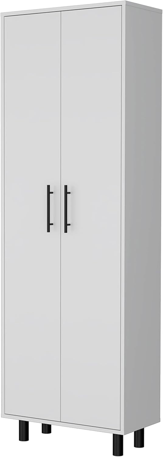 23.62" D*11.81" W*70.87H Freestanding Kitchen Pantry with 4 Shelves, Double Door, Rectangular Storage Cabinet, Modern Minimalis, for Living Room, Dining Room, White