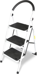 Big RED 3 Step Ladder, Folding Step Stool with Anti-Slip Pedal, Step Ladder 3 Step Folding with Padded Handle for Kitchen, Household, Offices. 400 lb Capacity