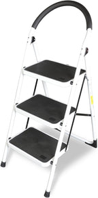 Big RED 3 Step Ladder, Folding Step Stool with Anti-Slip Pedal, Step Ladder 3 Step Folding with Padded Handle for Kitchen, Household, Offices. 400 lb Capacity
