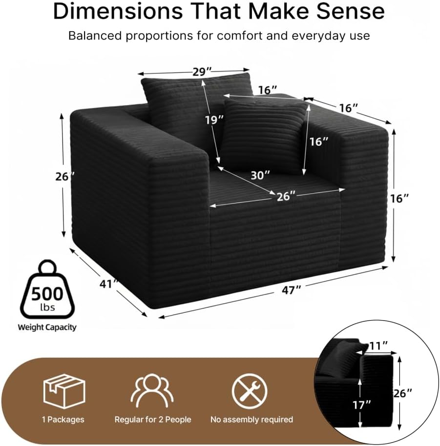 Boneless Sofa Chair, No Assembly Couch in a Box Memory Foam Mini Cloud Reading Chair with Throw Pillow for Living Room Bedroom Playroom
