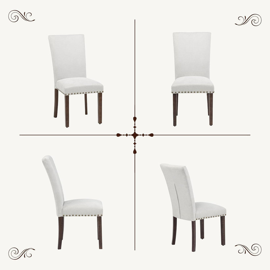 Furniliving Upholstered Dining Chairs Set of 2 - Line Fabric Modern Farmhouse Kitchen Chairs, High-Back Dining Room Chairs with Wooden Legs for Kitchen Dining Room Living Room, Beige