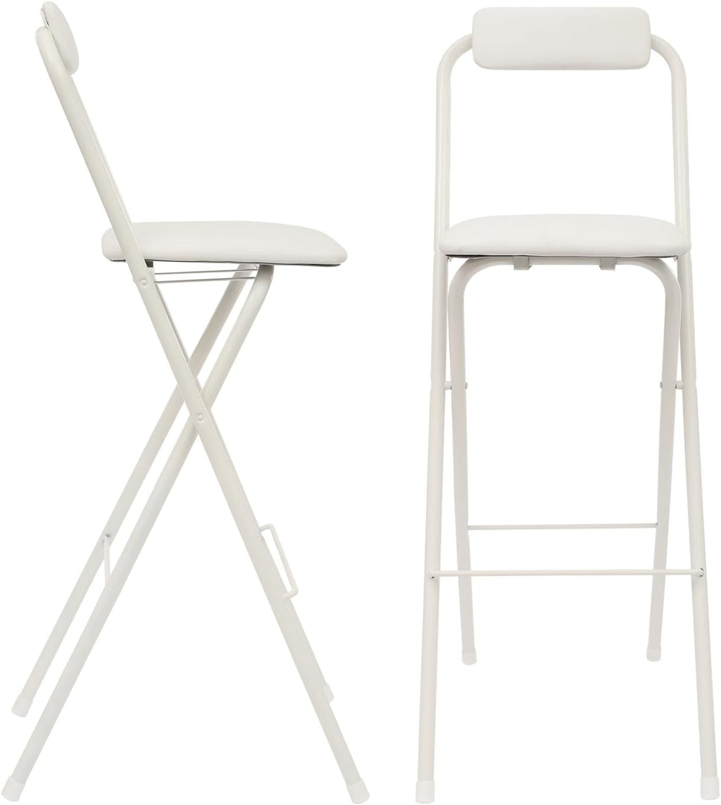 2-Pack White Folding Bar Chairs - 75cm Seat Height, Perfect for Any Space! Tall, Portable & Easy to Store. Great for Parties, Gardens & Home. Get Seating Sorted in a Snap!