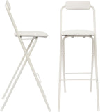 2-Pack White Folding Bar Chairs - 75cm Seat Height, Perfect for Any Space! Tall, Portable & Easy to Store. Great for Parties, Gardens & Home. Get Seating Sorted in a Snap!