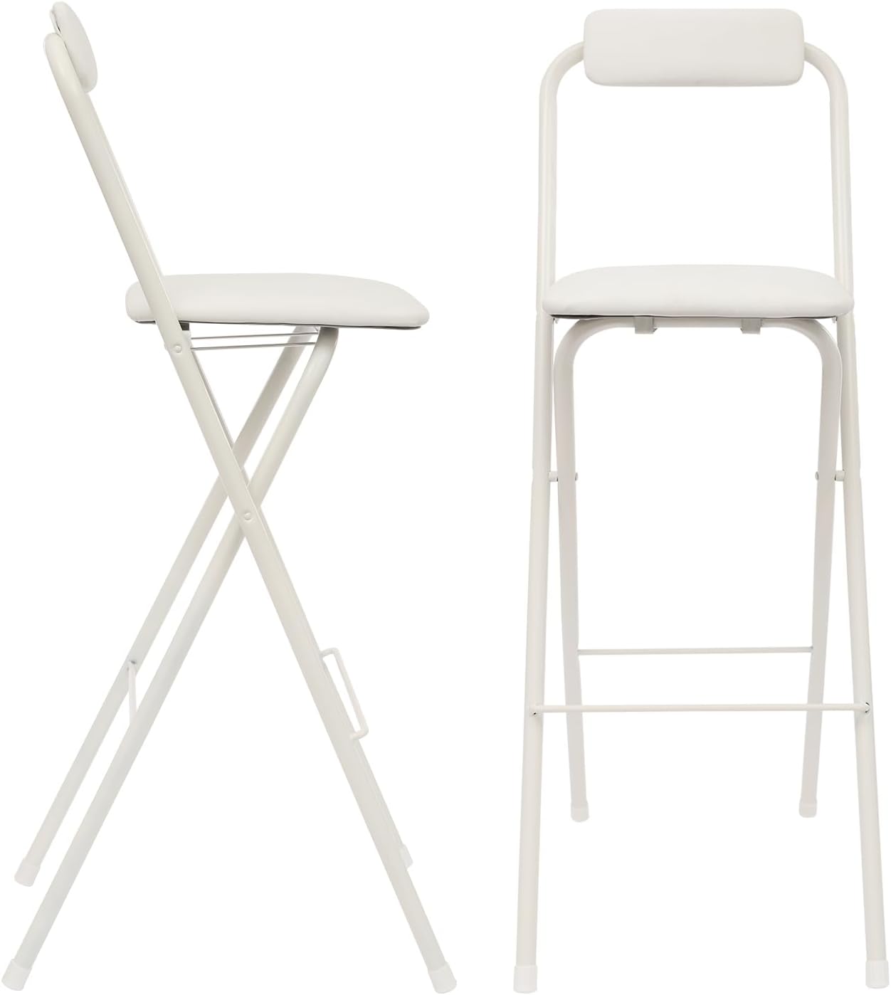 2-Pack White Folding Bar Chairs - 75cm Seat Height, Perfect for Any Space! Tall, Portable & Easy to Store. Great for Parties, Gardens & Home. Get Seating Sorted in a Snap!