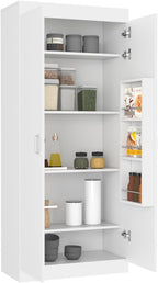 White Kitchen Pantry, Storage Cabinet with 2 Doors, Particle Board, for Dining Room, Easy to Clean