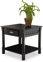 Furnifact Black End Table, Side Table with Drawer and Open Storage Shelf, Square Living Room Furniture, Solid Wood Accents