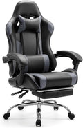 Racing E-Sports Gaming Chair - Ergonomic Grey PU Leather Computer Desk Chair with Footrest, High Back Recliner with Lumbar & Headrest Support, 360° Swivel for Home Office
