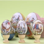Vintage Easter Egg Tin Box (Style C), Metal Rabbit Easter Egg Containers for Candy & Treats, Reusable Decorative Gift Tin