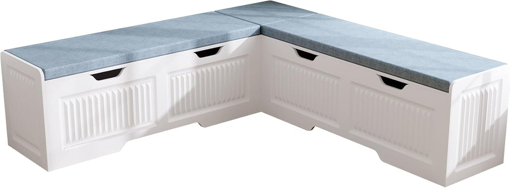 63" L-Shaped Breakfast Corner Storage Bench,Modern Banquette Seating with Cushioned Bench and Hidden Storage,Suitable for Dining Room,Kitchen Breakfast Nooks,and Corner Entryway. (White-01)