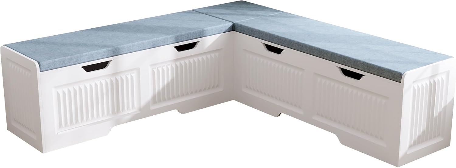 63" L-Shaped Breakfast Corner Storage Bench,Modern Banquette Seating with Cushioned Bench and Hidden Storage,Suitable for Dining Room,Kitchen Breakfast Nooks,and Corner Entryway. (White-01)