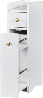 VINGLI Slim Bathroom Storage Cabinet, Narrow Storage Organizer with Slide Out Drawers, Freestanding Toilet Paper Holder, Small Space Skinny Cabinet for Bathroom Kitchen Corner, White