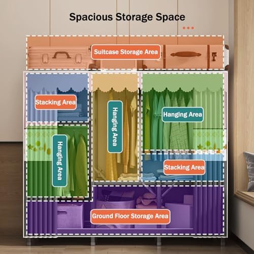 Folding Wardrobe,Fabric Cabinet,Foldable Coat Rack with Clothes Rails,Cloth Wardrobes for Bedroom Single,Canvas Folding Wardrobe Storage,Pink Gray