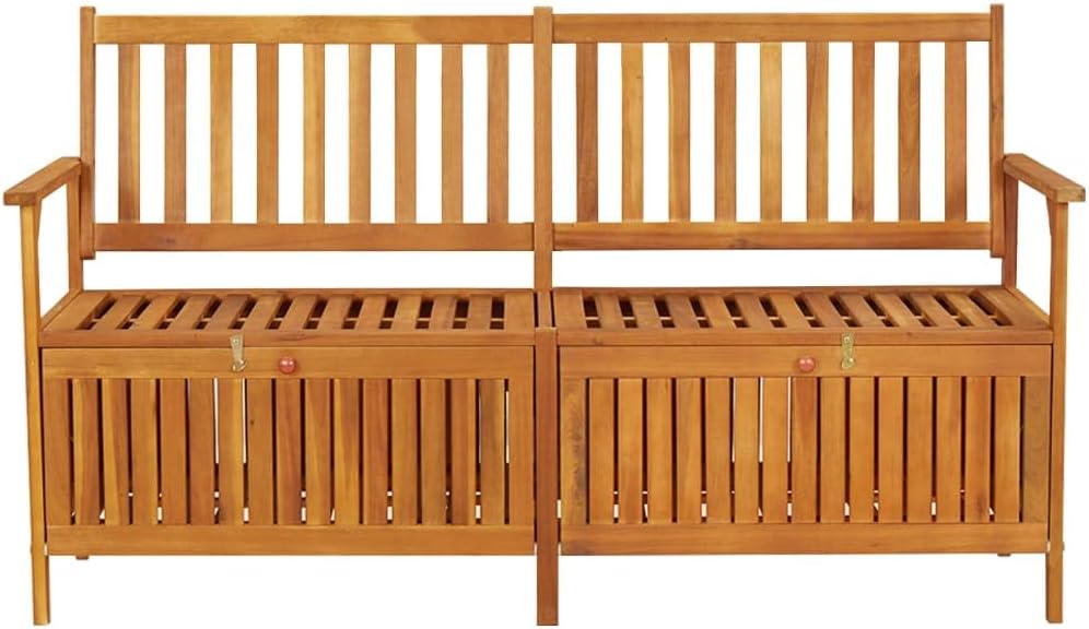 Rectangular Solid Acacia Wood Storage Bench, 58.3 inch Natural Wood Outdoor Patio Furniture for Garden, Entryway Bench Seating