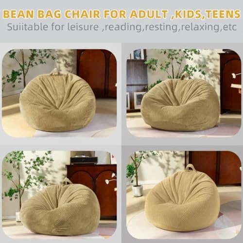 Stuffed Animal Storage Bean Bag Chair Cover,Corduroy Kids Sofa (No Filler) | Holds 80+ plush toys, 220LBS, soft washable, reinforced zipper. Playroom bedroom reading nook. Toddler teen adult. Cover only