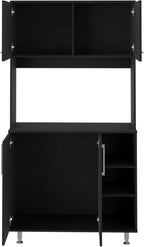 Kitchen Pantry Cabinet, 3 Shelves, Double Door & Open Rack - Black