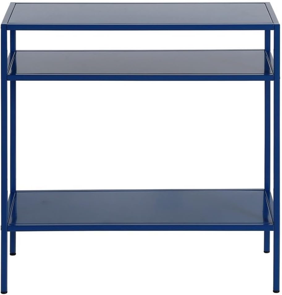 MAKLAINE Modern Metal Side Table, 24W x 10D x 24H, Handcrafted Steel Frame, Blue Finish, Compact Space-Saving Design, Industrial Contemporary Style for Living Room or Bedroom