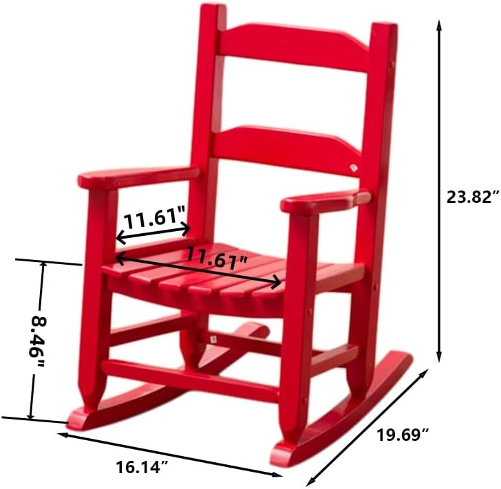 Toddler Rocking Chair Kids Child Wooden Small Baby Comfy Rocker Chairs Furniture for Nursery Bedroom Livingroom Outdoor Reading Room, Ages 3-6, Anti-Tip Design Safe & Sturdy Red