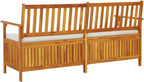 Brown, Cream White Solid Acacia Wood Storage Bench, 67x67x33.1 in, 100% Polyester Fabric, Rustic Outdoor Patio Garden Seating, Entryway Bench Seating