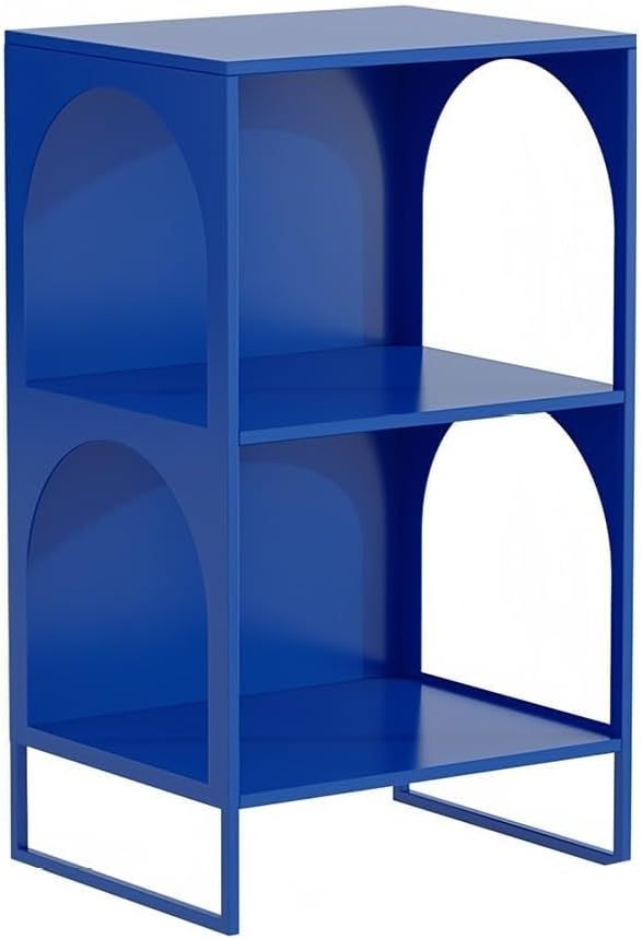 Metal Storage Rack 3-Tier Display Stand Side Table End Table Bookshelf Storage Shelf for Living Room Space Saver(Blue)