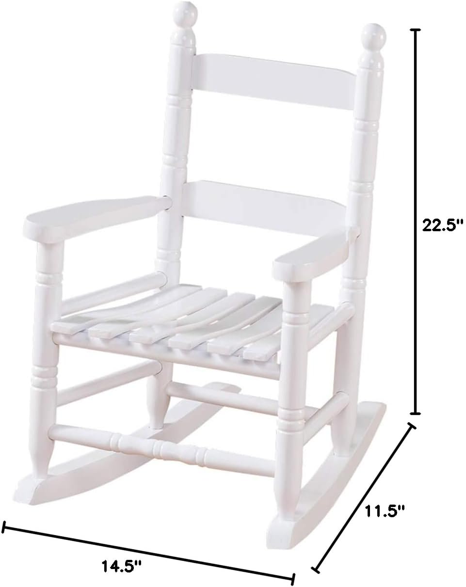 Fox Valley Traders Child’s White Rocking Chair – Solid Hardwood Construction with Slatted Back & Seat – Classic 22.5" Nursery Chair for Toddlers