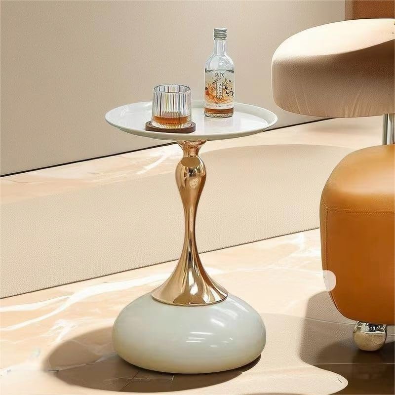 Light Luxury Coffee Table Living Room Metal Moving knickknacks Bedroom nightstand Creative Sofa Side Several Balconies Round Table Italian-Style Telephone Table (White)