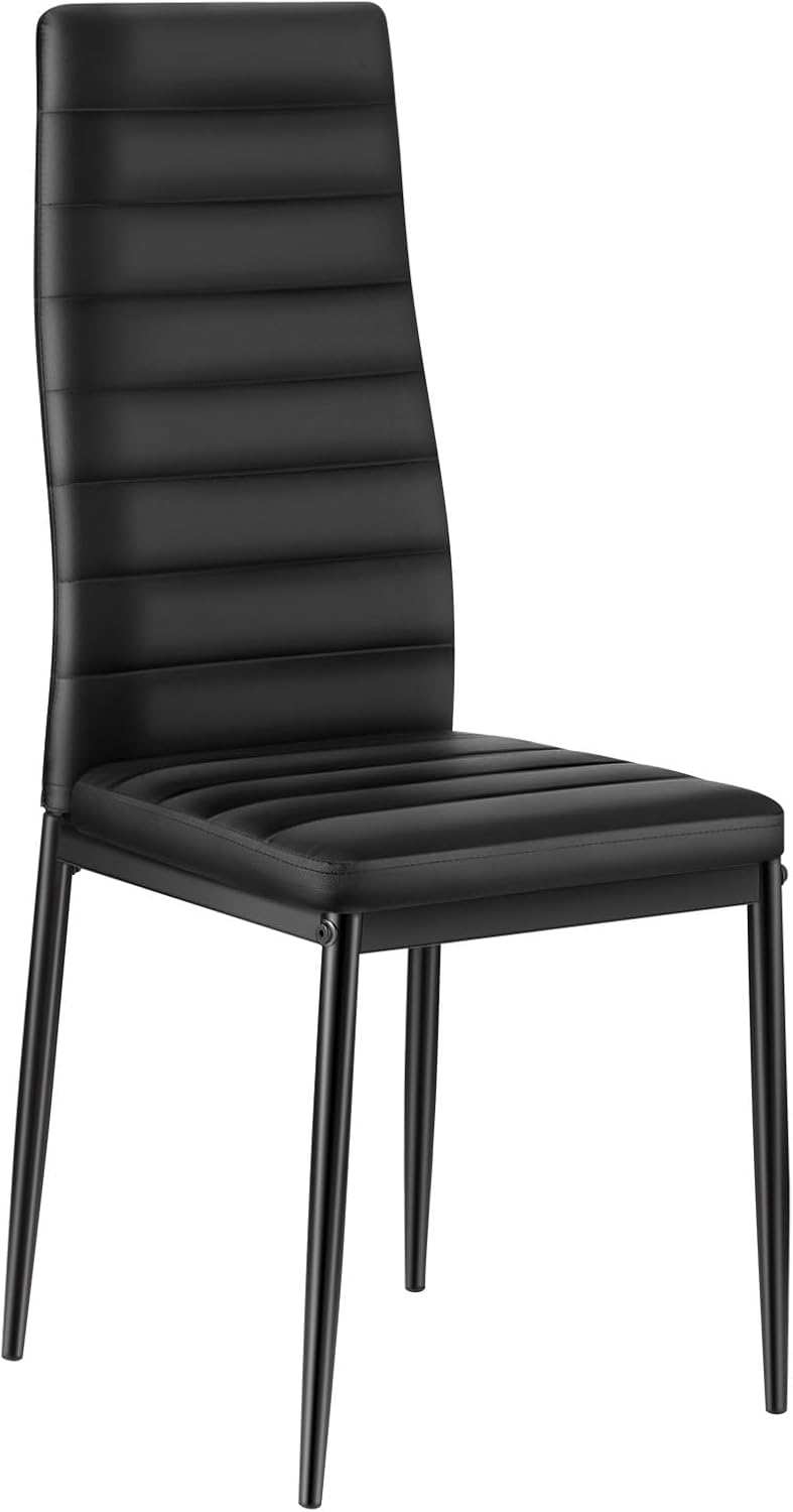VEVOR Modern Dining Room Accent Chairs Set of 6, Upholstered Leather Side Chair for Living Room, Space-Saving Kitchen Chair with Thick Cushions and Metal Legs, Black