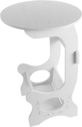 Small Round White End Table for Living Room Bedroom Balcony, Compact Bedside Coffee Table with Storage, Wooden Plastic Nightstand for Small Spaces