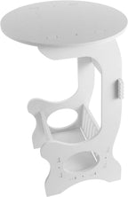 Small Round White End Table for Living Room Bedroom Balcony, Compact Bedside Coffee Table with Storage, Wooden Plastic Nightstand for Small Spaces